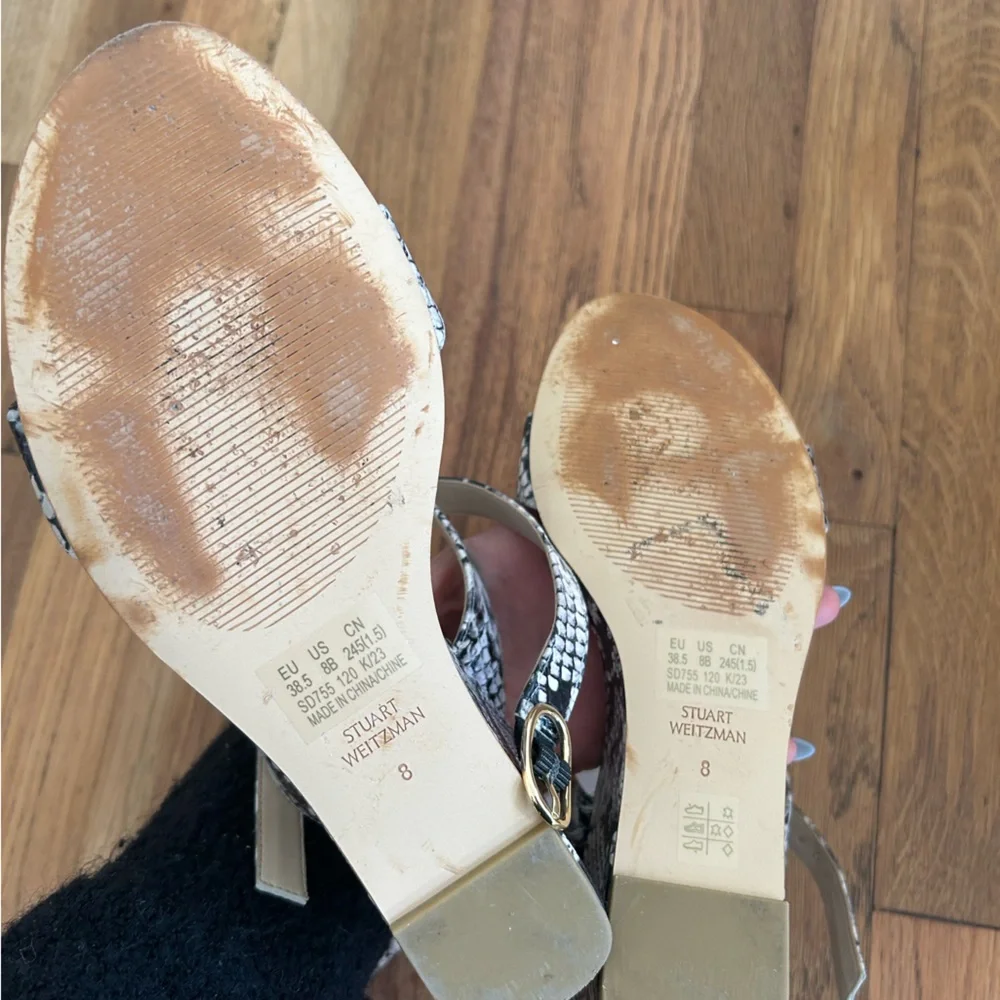 STUART WEITZMAN 75MM Snakeskin Embossed Leather Wedge Sandals Size 8 - Picture 6 of 8